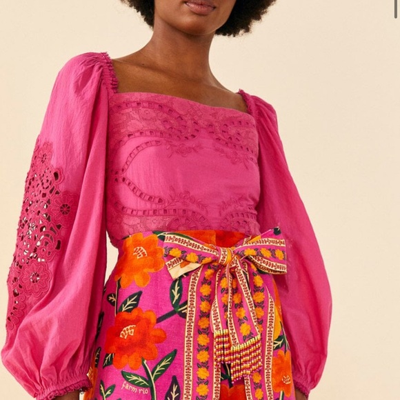 FARM Rio Pink and Orange High Waist Shorts - Picture 2 of 4